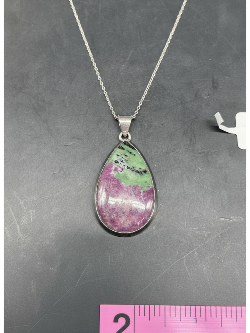 Genuine Ruby Zoisite Sterling Silver Teardrop Pendant Necklace 925 Gemstone